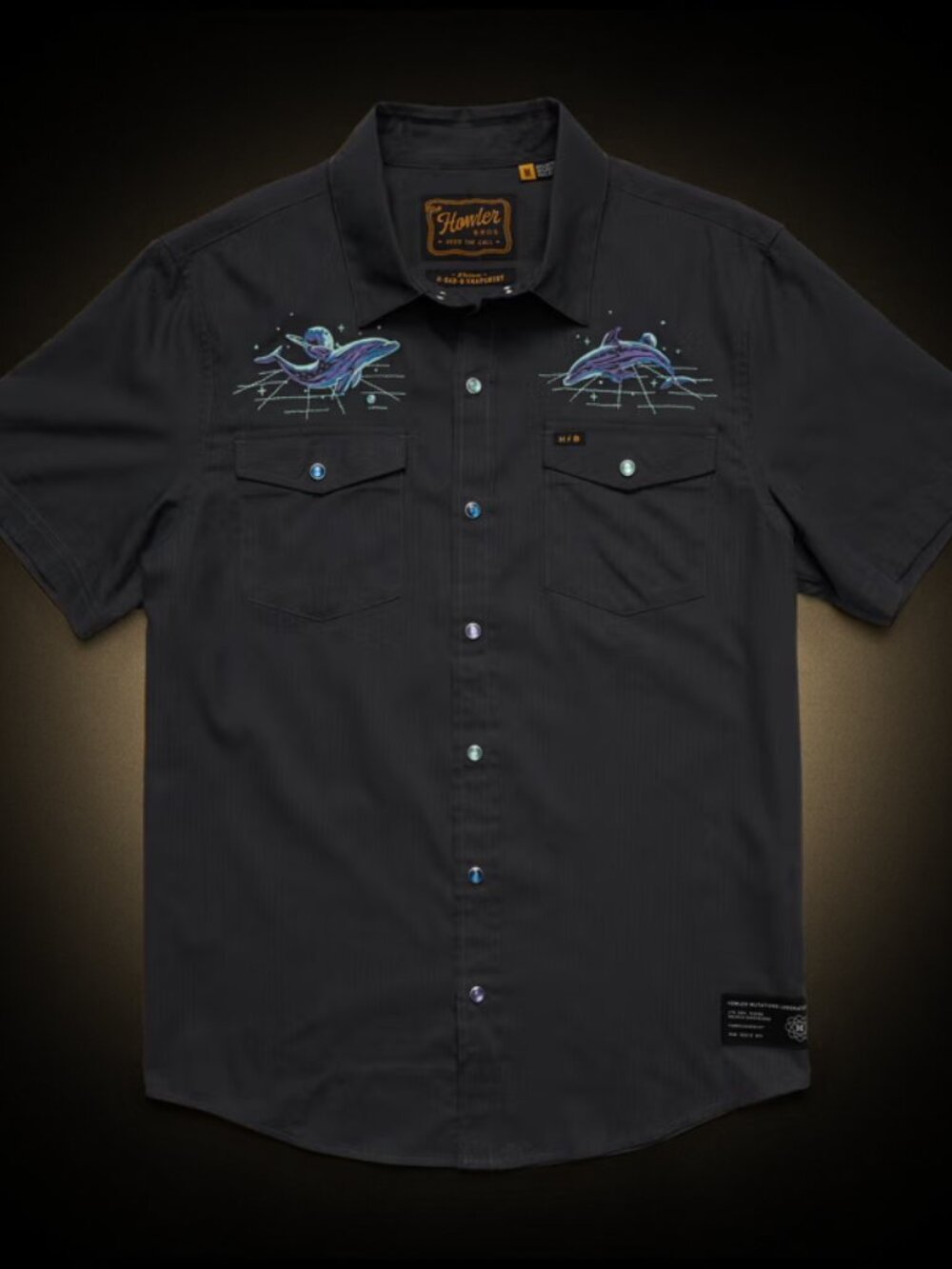 NWTs Howler Bros Dolphin Dimensions H Bar B Snapshirt - Antique Black (L)